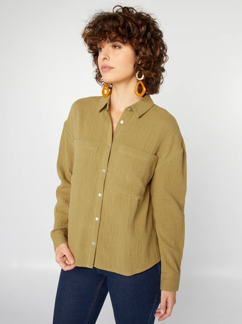 Cotton gauze blouse-green